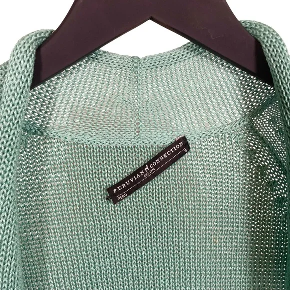 Peruvian Connection Size S Minimalist Cardigan 100% Pima Cotton in Green - Picture 4 of 5